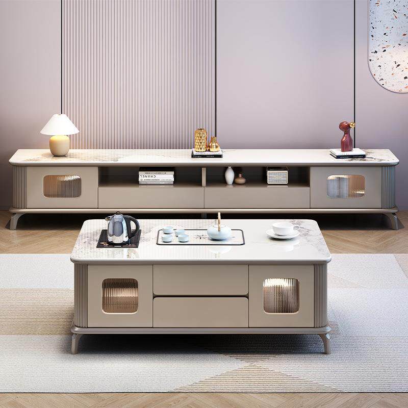 现代简约功夫岩板茶几电视柜组合小户型家用实木长方形地柜套装