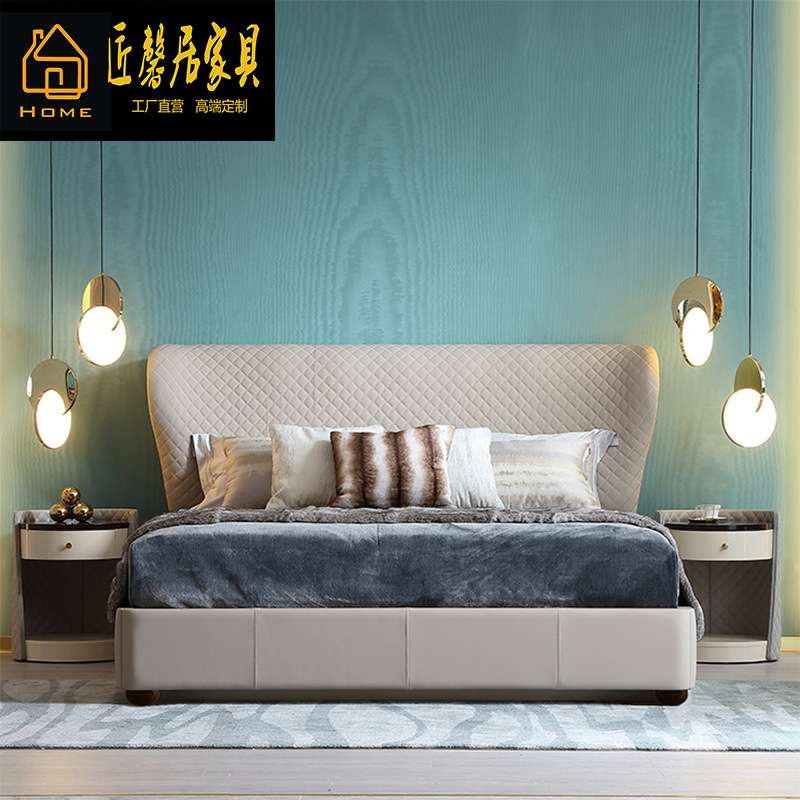 轻奢现代皮床主卧意式简约桦木软包双人1.8米床卧室家具