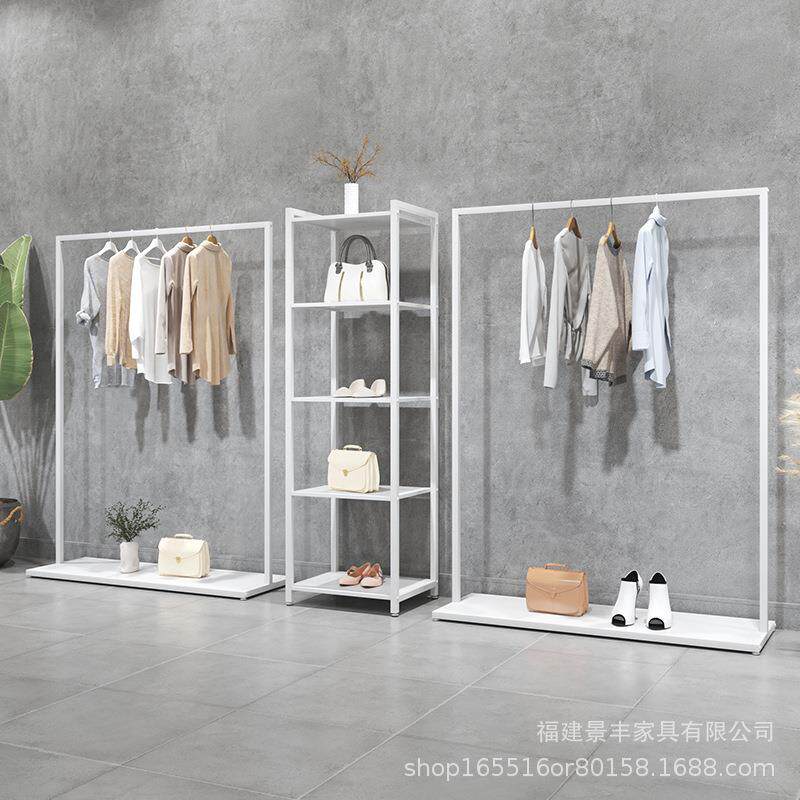 服装店铁艺白色落地展示架简约正挂男女装货架直播间陈列侧挂衣架