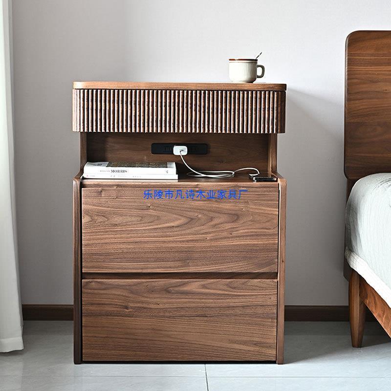 北欧实木梳妆台小户型黑胡桃木翻盖型迷你床头柜式简约卧室化妆桌