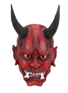 红色铜色银色新日式般若面具万圣节尖角獠牙鬼首树脂脸谱面罩装扮
