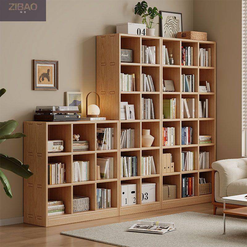 实木书架满墙落地置物架客厅展示收纳自由组合柜子多层儿童书柜