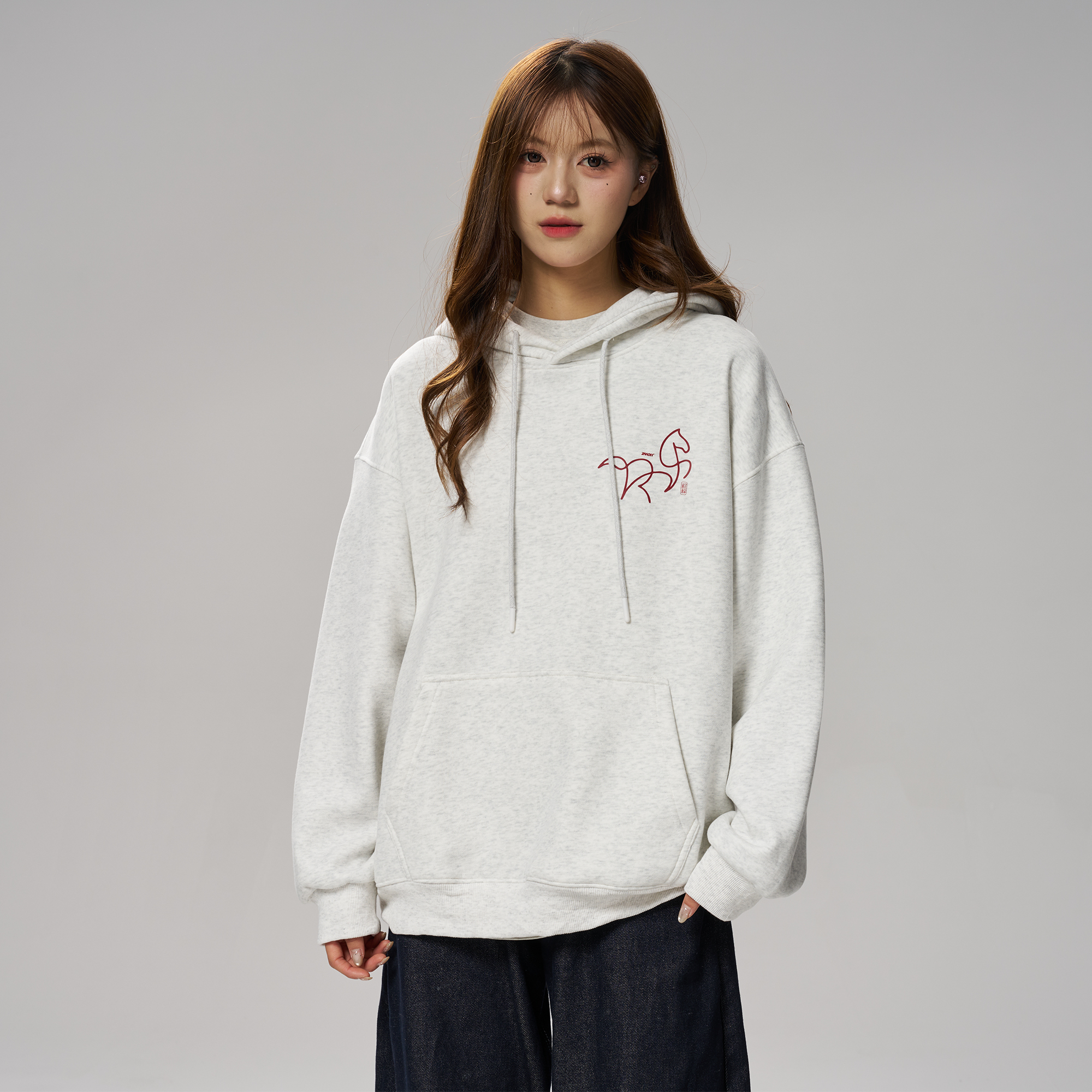 ZMOH情侣马年加绒卫衣连帽2025年秋冬新款男士保暖长袖女生上衣