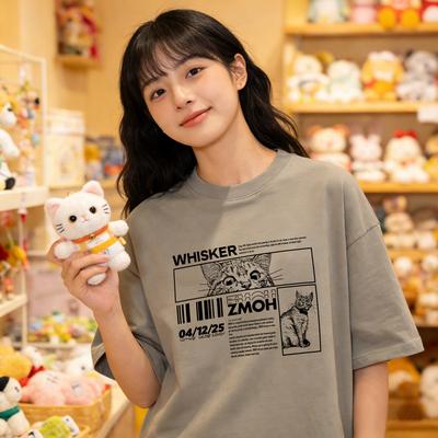 ZMOH美式男士圆领短袖2026年春季新款纯棉透气女T恤落肩白色上衣