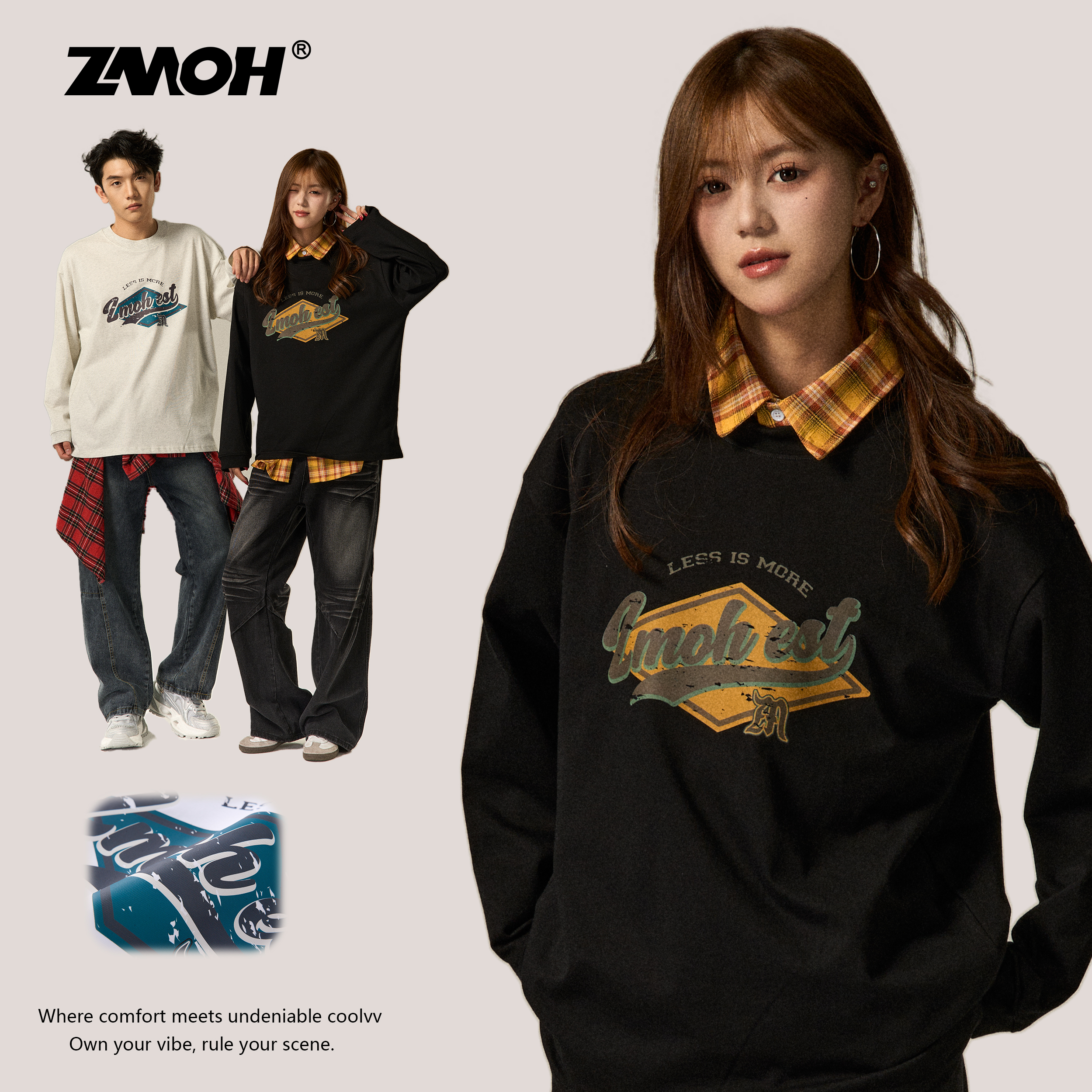 圆领长袖无帽美式卫衣大码