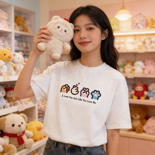 ZMOH男士圆领短袖2026年春季新款卡通美式上衣纯棉透气女落肩T恤