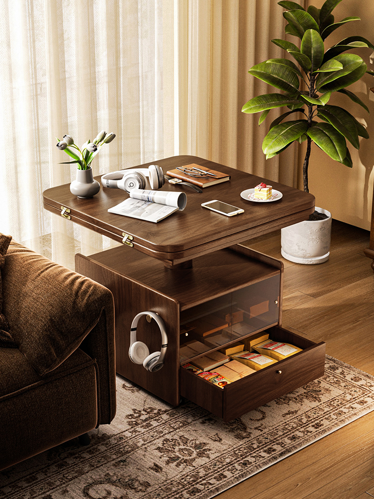 实木移动折叠茶几可升降小户型客厅家用沙发边柜可移动小推车边几