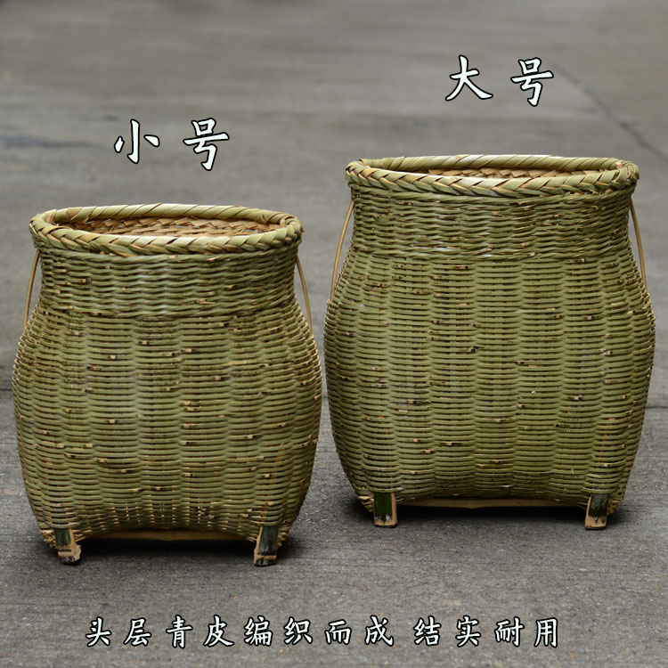 竹编采茶篓摘茶背篼可斜跨头层青皮编织水果大竹篮筐泥鳅鱼篓道具