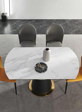 轻奢岩15646板餐桌椅客转厅家可旋缩餐桌意式极简伸方圆两用餐用