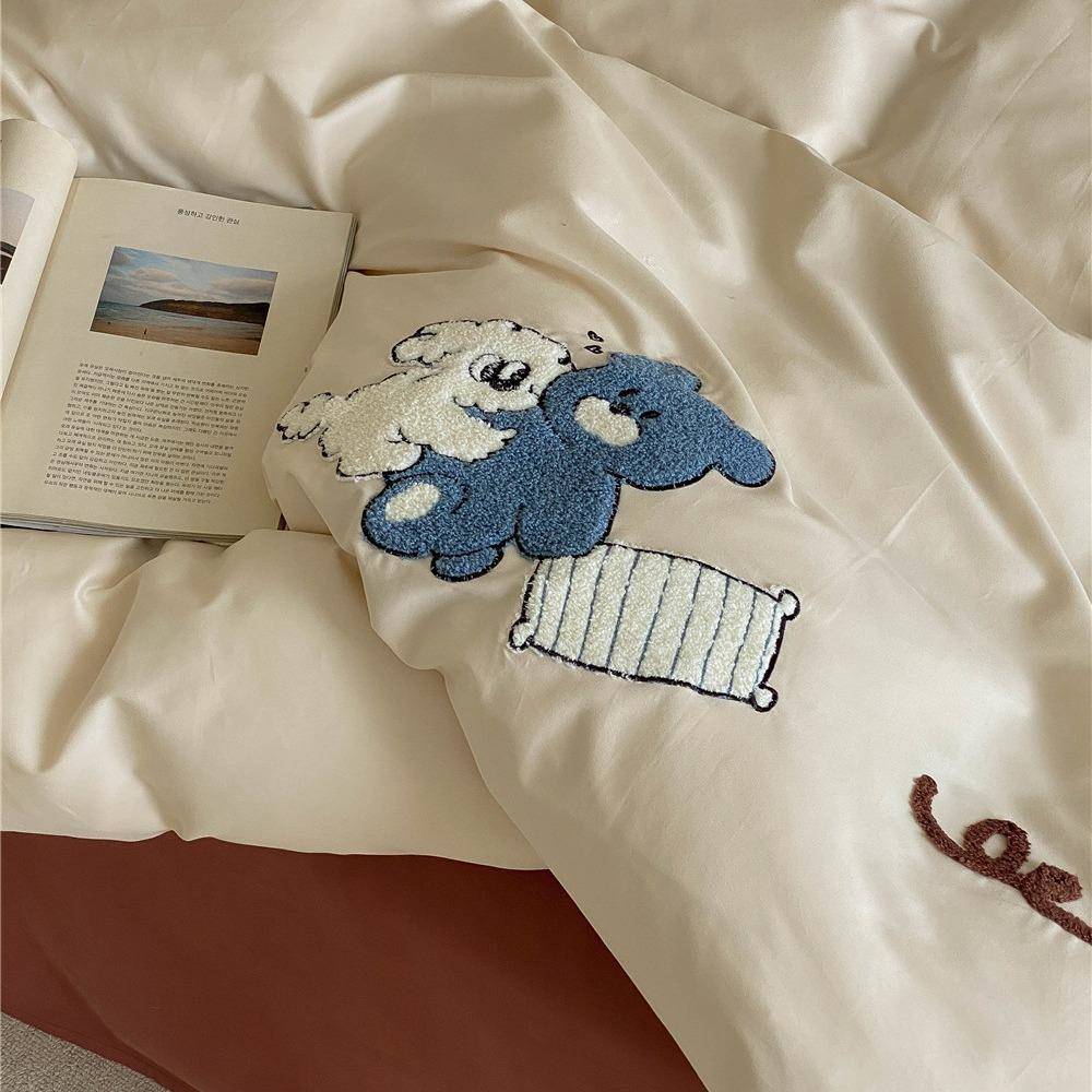 全棉磨毛件四套暖婴儿棉加厚纯保棉毛巾TYY绣花被套秋冬床单