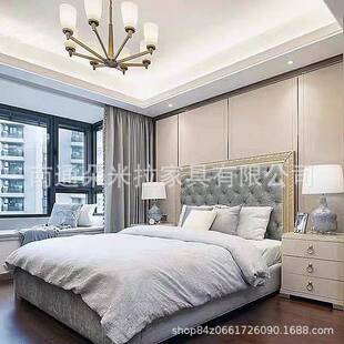 美式轻奢组装实木拉式谢罗KH尔系软列法主卧婚床雕花包床