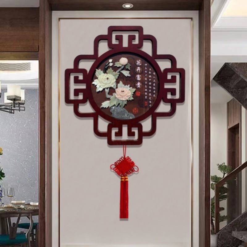 中式客厅装饰画新中式福字挂画入户玄关走廊壁画玉雕画山水浮雕画图片