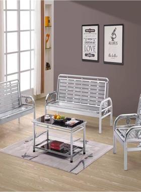 36不锈钢折椅子简约叠沙发床三两用椅叠子人排靠背座椅软皮可折沙