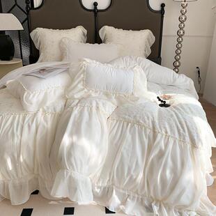 机K15高端主风蕾丝花边水洗棉四件套荷床cCB3jTRB叶公边被套单家