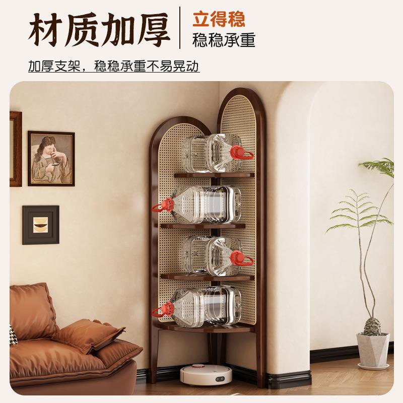 转角柜置物架一体靠墙收纳柜客厅沙发墙边三角储物藤编展示柜子