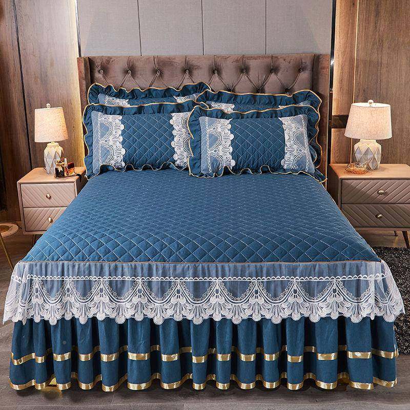 欧式夹棉裙无品牌/床单件色织磨毛丝边床罩床加厚蕾四季款套席梦