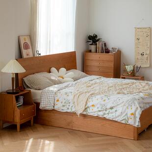 樱J 桃F7596M58木实木床1.8米主卧双人床床1.05m收纳白橡木储物带