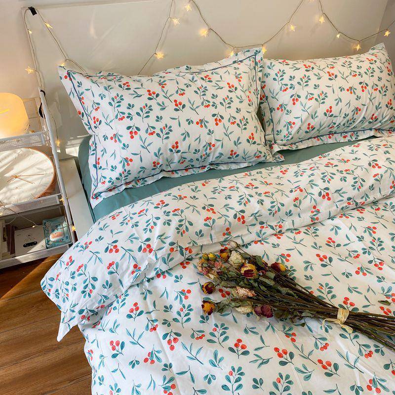 被小樱桃XRG纯棉四件套法式田园风水果品用床上斜纹全棉套床笠式