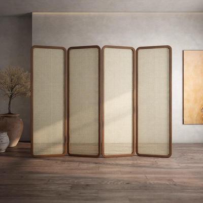 OAC新中断式藤编屏风隔客厅进遮挡办公室门入户遮挡折动叠移实木