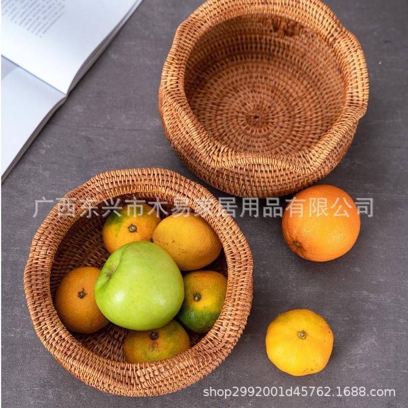 水果篮越手藤编编收纳筐托盘竹客南厅水果盘草编工织筐FD-06家用