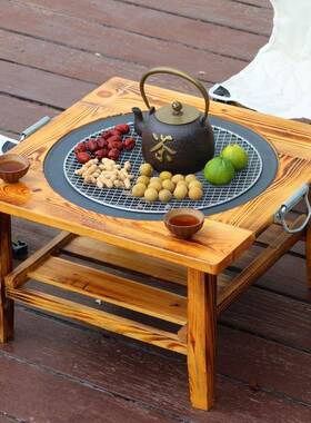 式碳火盆取暖炉烤炉铸老炭盆铁冬季家用实木烧烤架户tlznloj#外围