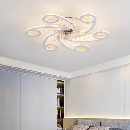 跨境能现代简约LED吸风扇灯客厅餐890卧室艺厅术创意智一体吊顶扇