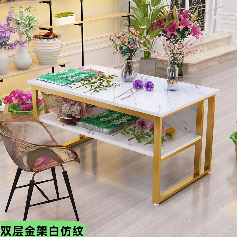 圆角中岛橱窗流水台花束展示桌花店中央展示台包花桌子操作工作台