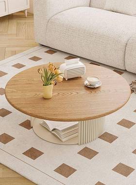 法式复古奶油风客宠沙发厅茶几古风中小户型黑色XCP圆形物小茶几