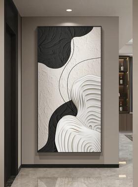 黑白线道条理玄关DLV装饰画创意抽象代简约肌入户门挂现画走廊过