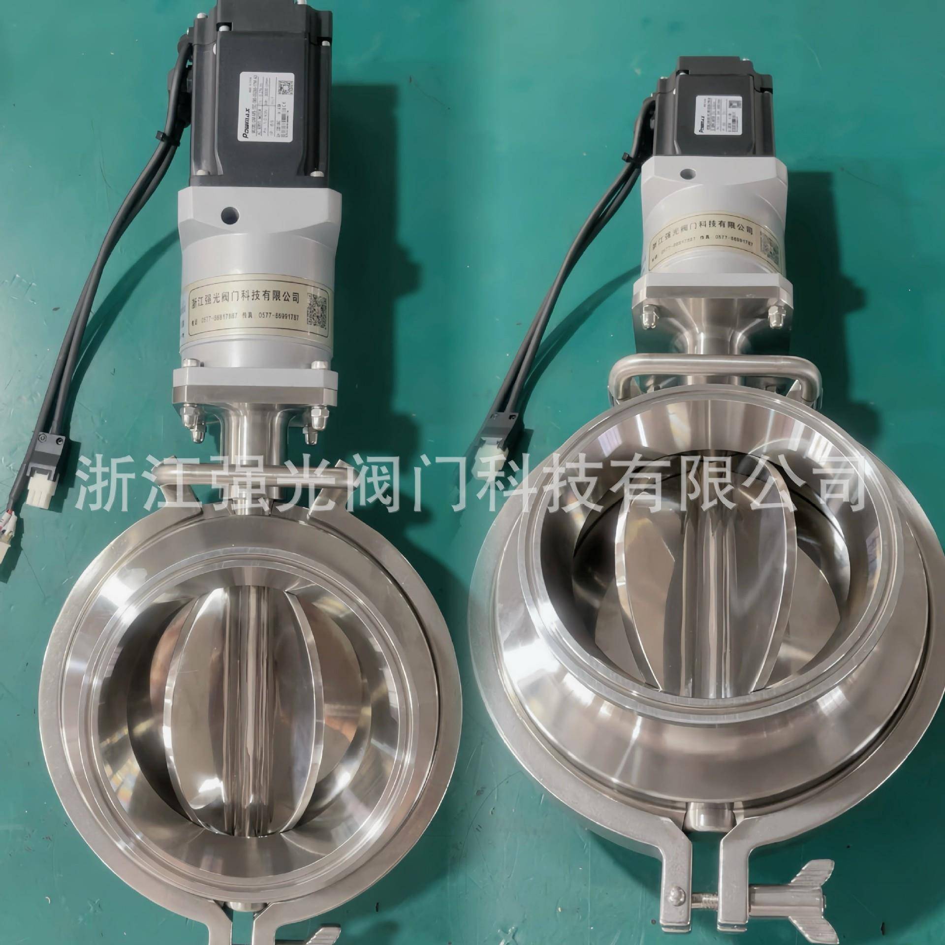 伺服电机驱动卫生级食品级不锈钢快装卡盘法兰电动多瓣旋转阀蝶阀