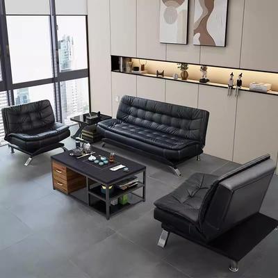 办公沙发床简约现代三人位可折叠商务接待办公室沙发茶几组合套装