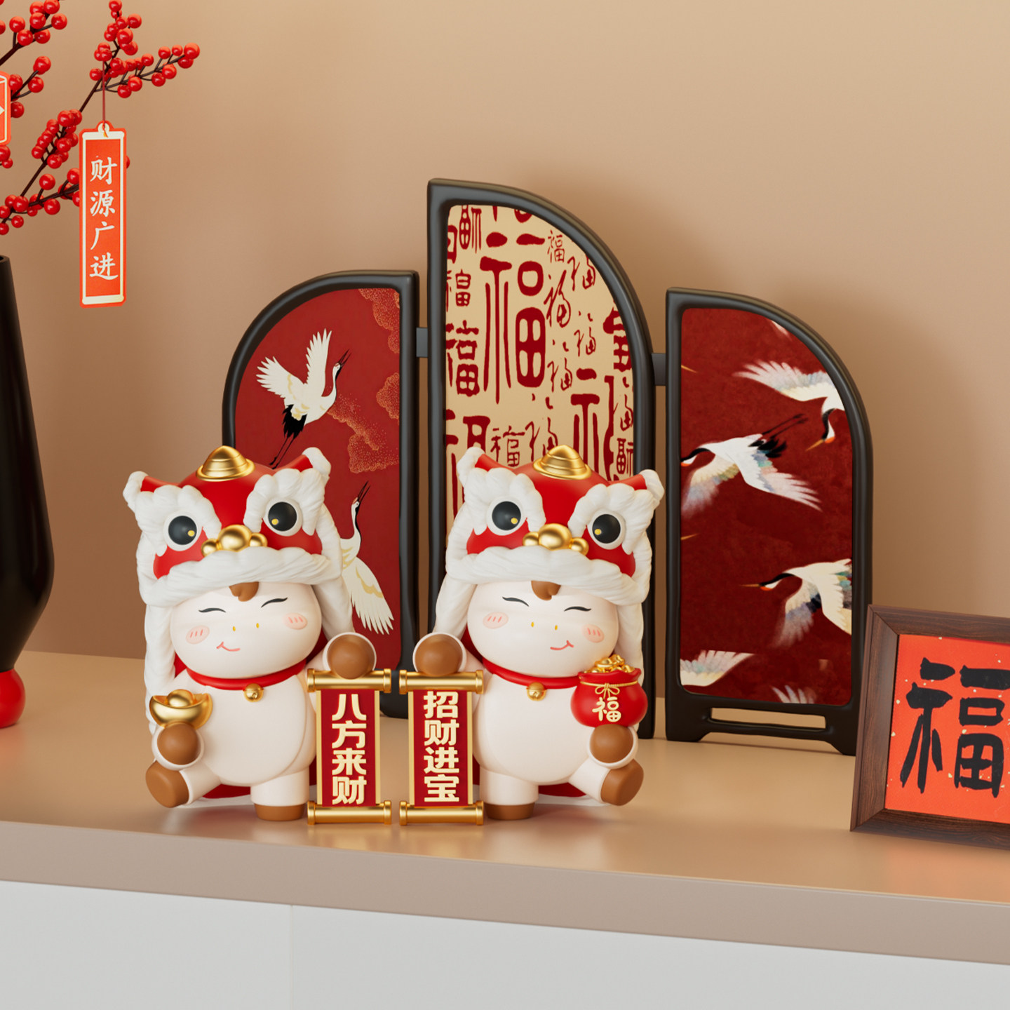 马上发财醒狮摆件国潮创意客厅玄关桌面酒柜马年新款装饰乔迁礼物,家居饰品,桌面摆件,淘宝优惠券,粉丝福利购,淘宝优惠卷