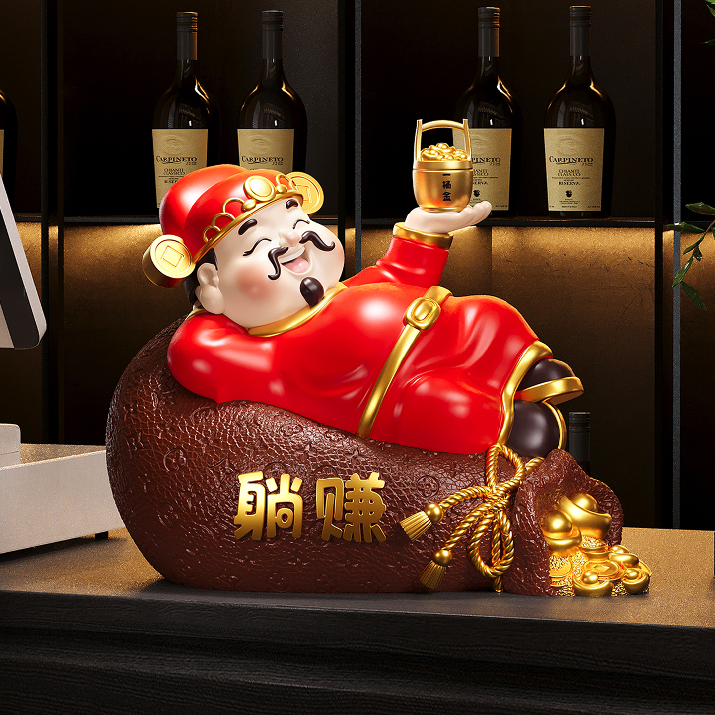 新中式躺赚财神招财桌面前台摆件