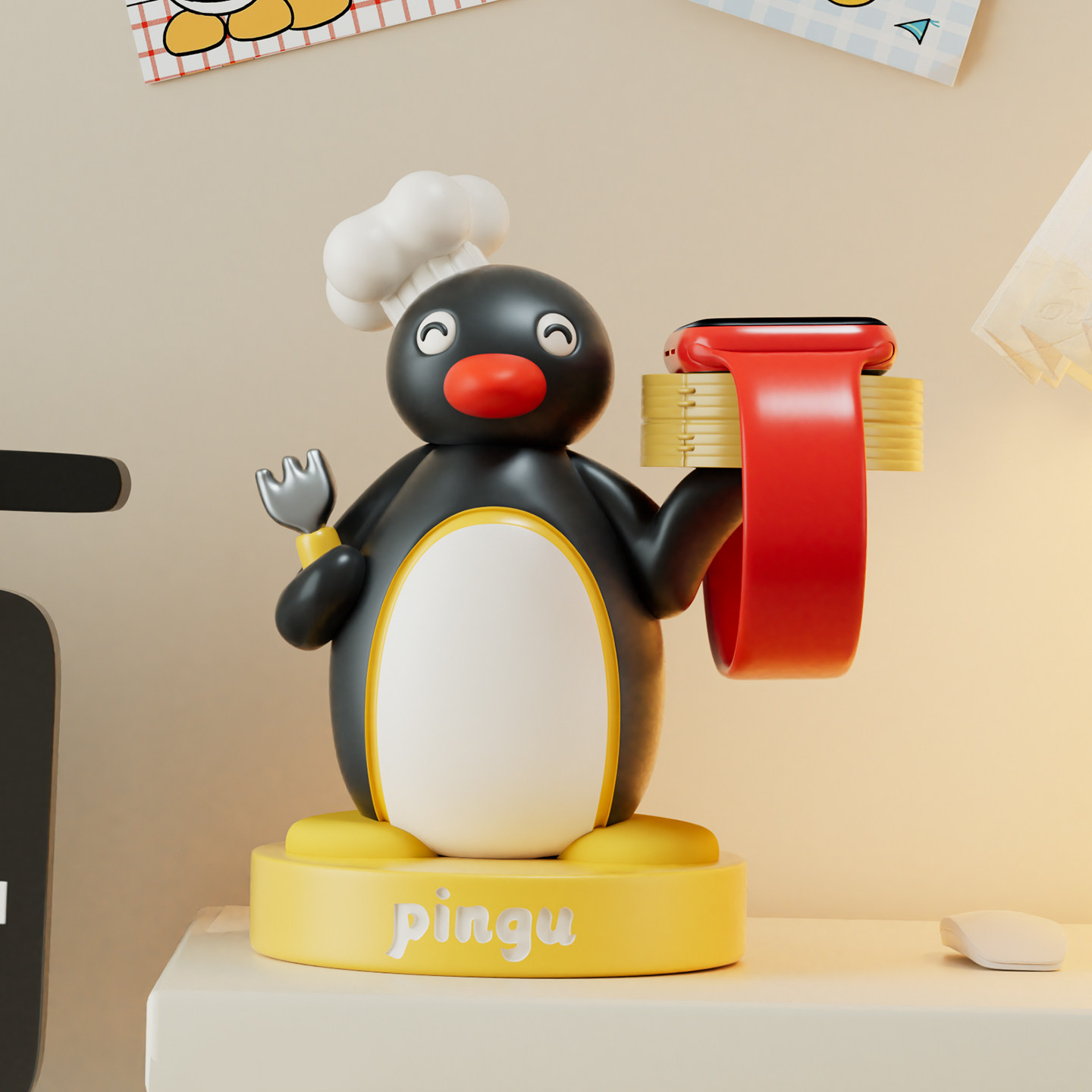 企鹅pingu手表充电支架摆件适用华为小米iWatch苹果桌面充电底座