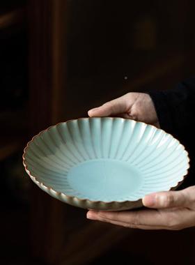 宋汝窑壶承汝瓷中壶式盘可子仿开片养深盘陶瓷碗创意tb-68508青瓷