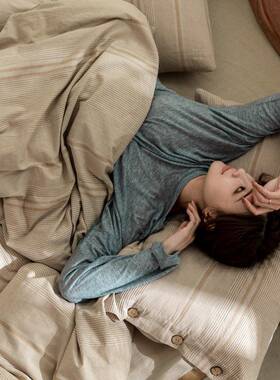 A类全棉洗棉Hczz-A类件套纯四色提花三件套款纽扣民宿套件酒店床