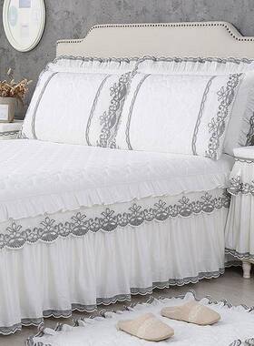 F7597TMS罩ALI白6单件床裙蕾丝床纯棉轻奢色床笠遮夹棉床盖丑