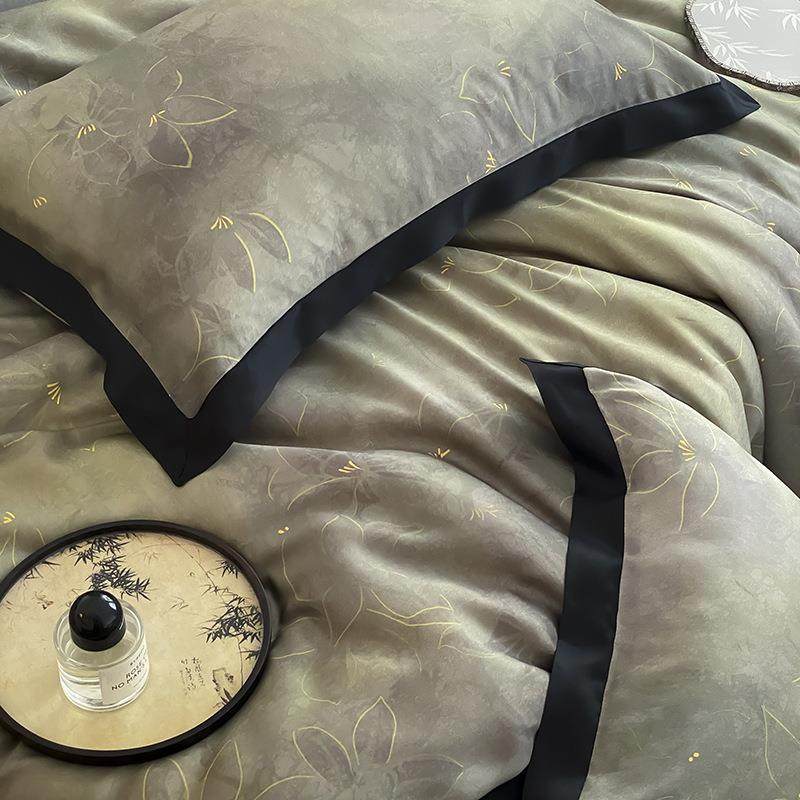 中上式100天丝赛无品牌/尔凉四件套绿色夏季感数码印花1.8床被莱