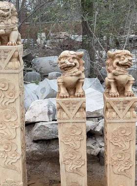 石仿雕拴马桩23517石古青做旧狮子胡人栓马桩庭院麟装饰麒貔貅石