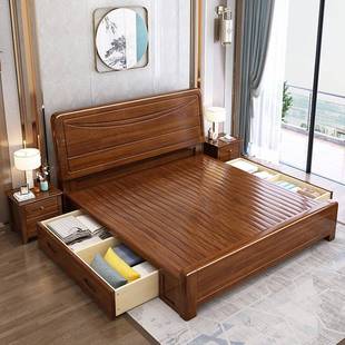 金539 木床双人1.实8米卧1.5米单人胡气压高主箱储物 丝桃木新中式