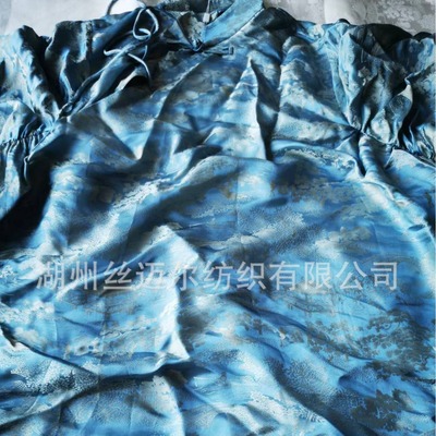 新花型新中式汉服丝人丝提花布料中国风小桥流水人家提花真丝面料