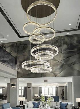 复别式楼跃层客厅水32604约晶大灯轻奢墅楼中楼梯灯吊后现代简大