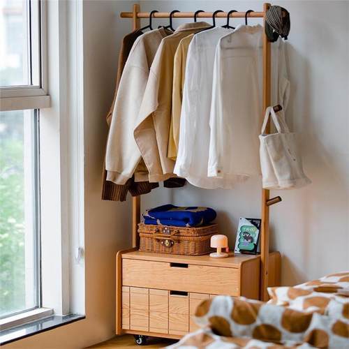 樱桃木简全实木约OL241166衣架防卧室落地家用挂衣收动纳移多功能