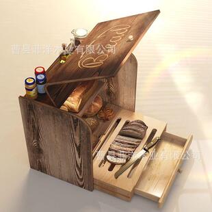 木制面包带箱包存储箱自纳收抽屉面包面面包箱切割板面包存储箱厂