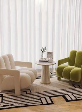 MZO轻奢奶发油风休闲现代简约椅创意懒发人沙阳台卧室绒布单人沙