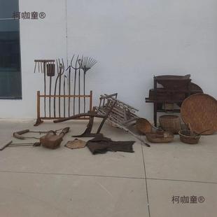 老物件民提俗怀旧农具手工篮风车斗推车木柯咖童犁牛套米复古摆麦