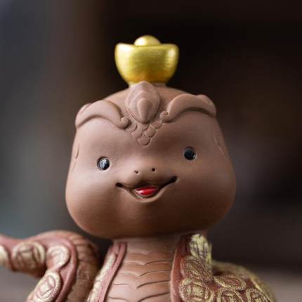 紫砂元宝小蛇茶宠摆件精品可爱萌宠客厅家居装饰蛇年工艺品小茶玩