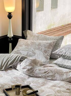 床美式复古10s0长绒棉磨毛四件套舒ZJF32843风适裸睡床单被套四季