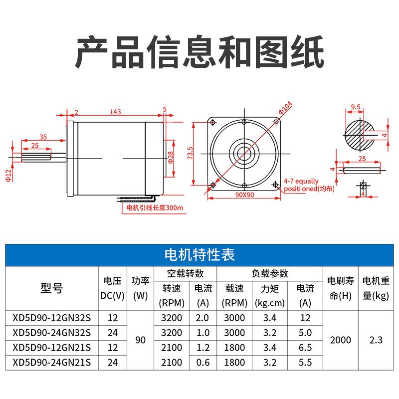 信达125D90GN-CV24V磁直流电机90W光轴永180转300转高速电0动机微