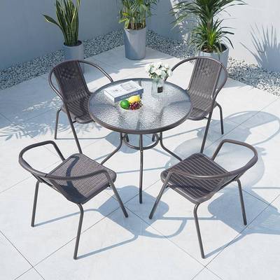 庭户外桌院带铝伞铁艺铸饭店学校休闲三件UOC套餐桌椅4椅1桌铝合